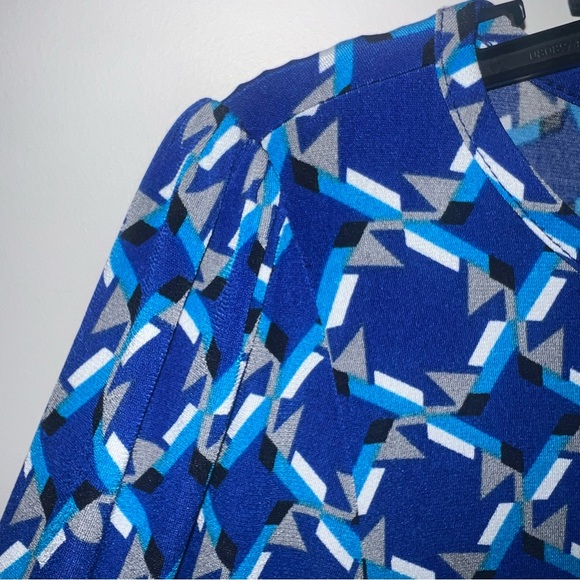 Laundry by Shelli Segal Blue Geometric Long-Sleeve Shift Dress size SMALL - Picture 4 of 11